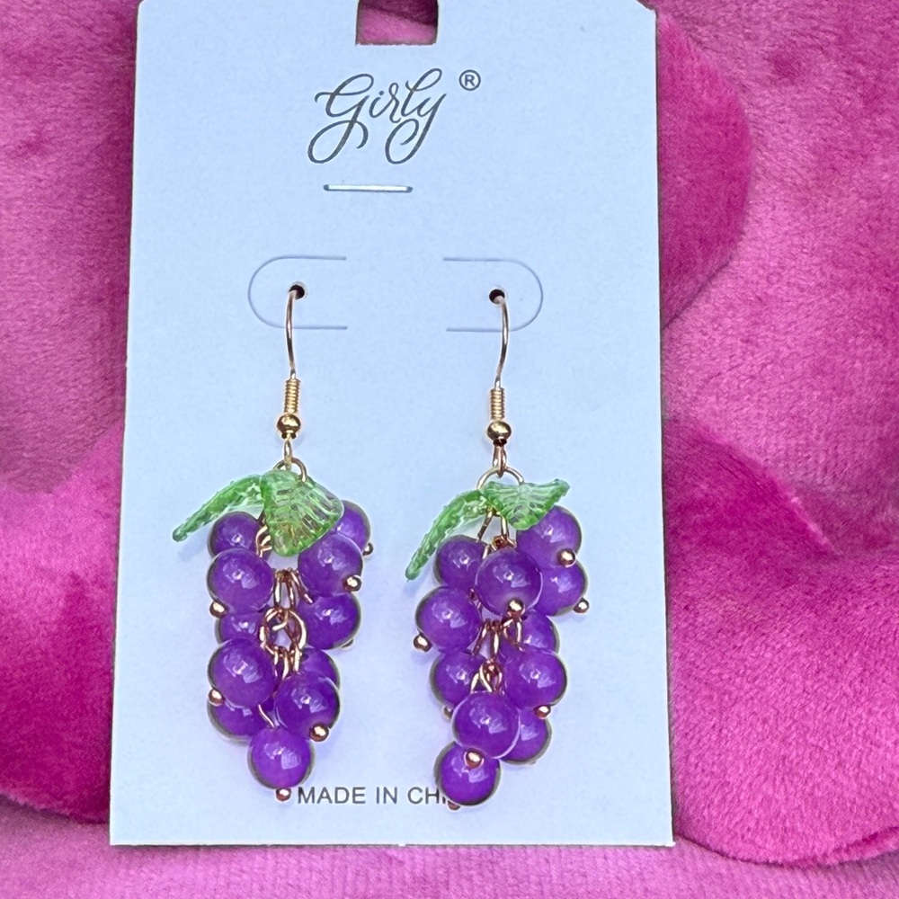 Purple Grape Cluster Drop Earrings